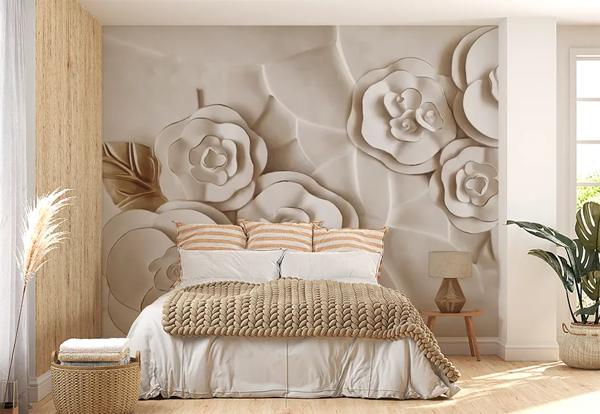 کاغذ دیواری اتاق خواب عروس و داماد طرح گل های مرمری